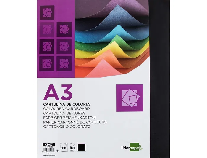 Liderpapel Cartulina A3 180g/m2 Negro Paquete de 100 Hojas