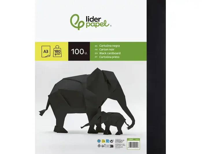 Liderpapel Cartulina A3 180g/m2 Negro Paquete de 100 Hojas