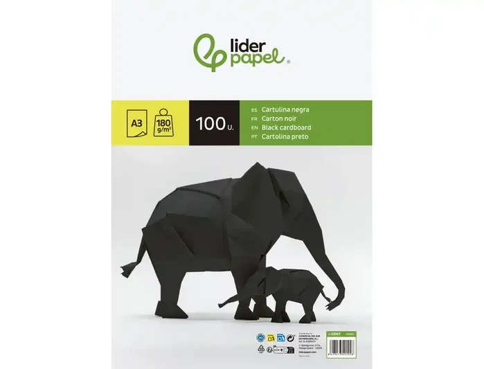 Liderpapel Cartulina A3 180g/m2 Negro Paquete de 100 Hojas