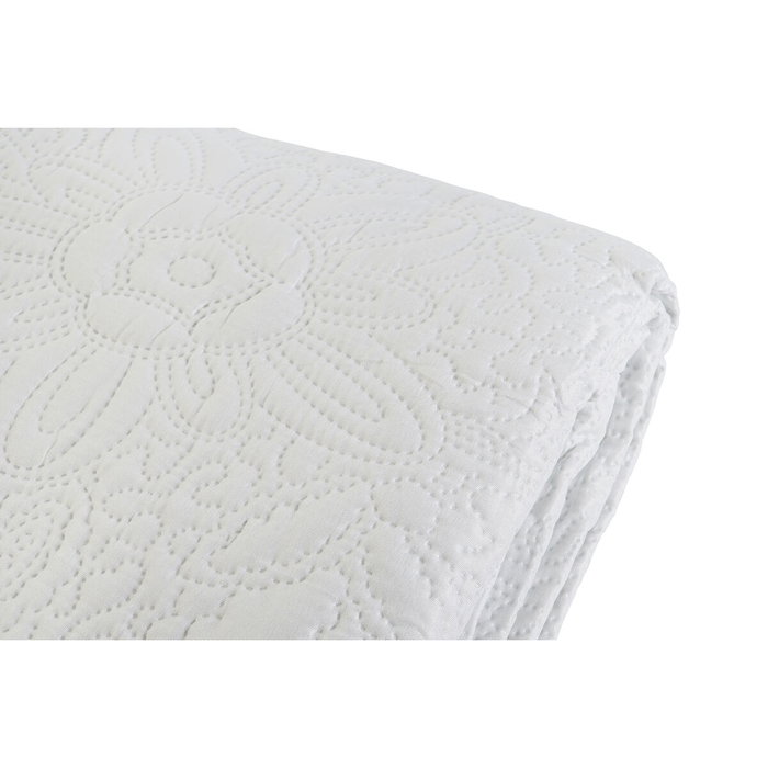 DKD Home Decor Colcha de Poliéster con Bordado Floral Blanco, 270x270x1 cm