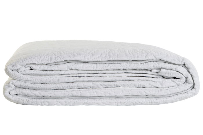 DKD Home Decor Colcha de Poliéster con Bordado Floral Blanco, 270x270x1 cm
