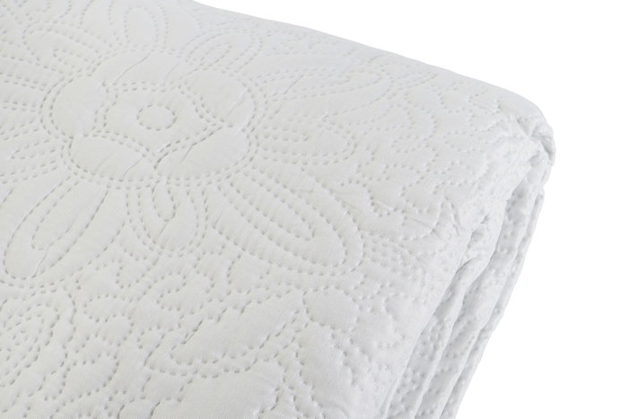 DKD Home Decor Colcha de Poliéster con Bordado Floral Blanco, 270x270x1 cm