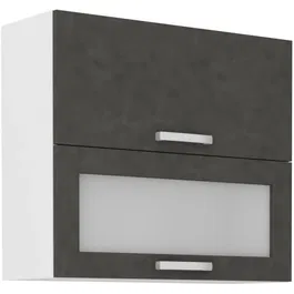 LASSEN Armario alto con 2 puertas basculantes (1 cristal) gris mate - A 80 x P 31,6 x A 72 cm