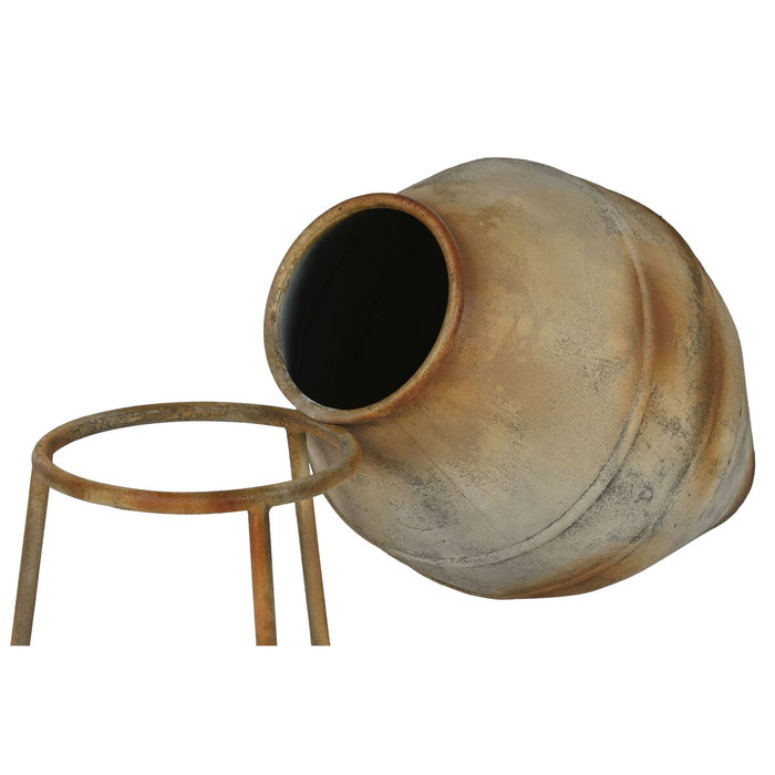 DKD Home Decor Ánfora de Metal Envejecido Beige con Pie
