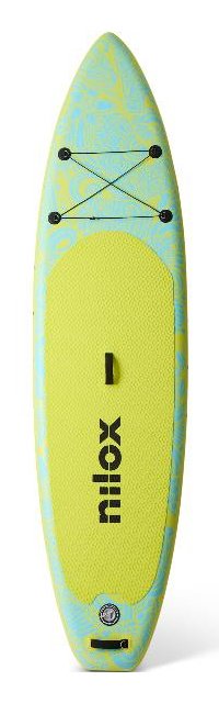 Nilox NXWTRSUP Tabla de Surf de Pala SUP Inflable 3350 mm, Capacidad 150 kg, Verde y Amarillo, Interruptor Basculante, Material PVC