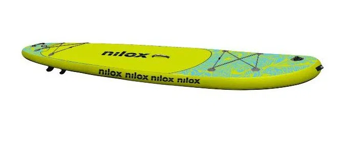 Nilox NXWTRSUP Tabla de Surf de Pala SUP Inflable 3350 mm, Capacidad 150 kg, Verde y Amarillo, Interruptor Basculante, Material PVC