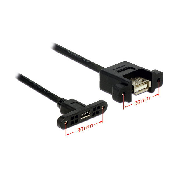 DeLOCK Cable USB 2.0 Micro-B hembra a USB 2.0 Tipo A hembra para instalación, 1 m