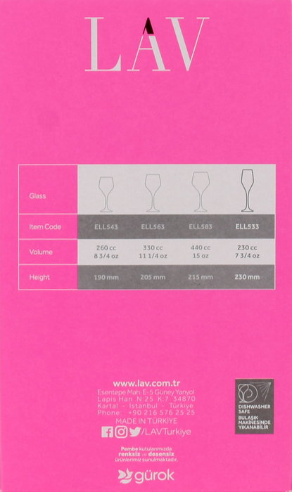 ELLA Set de 6 Copas Champán Flauta, Vidrio, 23 cm de Altura, 230 ml - (Ell533F) (4 Cajas)