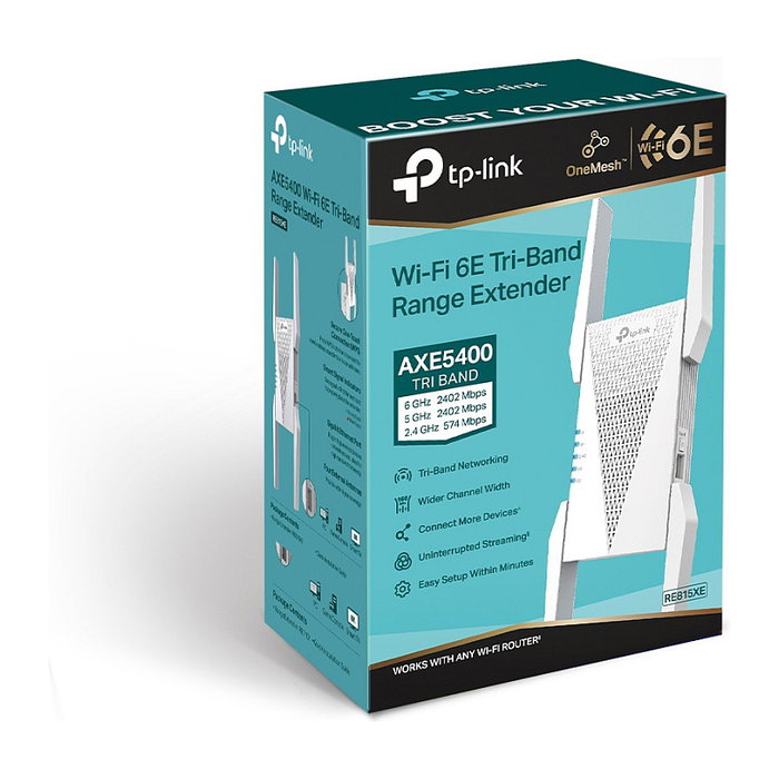 TP-Link RE815XE Satélite Malla WiFi 6 Tri-Banda (2.4/5/6 GHz) hasta 2402 Mbps, Extensor Mesh, Antenas Externas, Blanco TP-Link RE815XE Satélite Malla WiFi 6 Tri-Banda (2.4/5/6 GHz) hasta 2402 Mbps, Extensor Mesh, Antenas Externas, Blanco