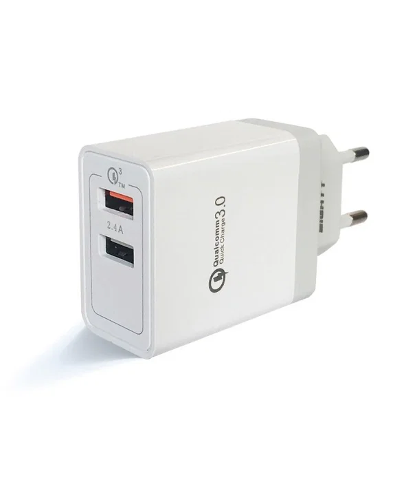 Eightt EQC2V2 Cargador USB Qualcomm Quick Charge 3.0 12W 2 Puertos, Carga Rápida 5V/3A 9V/2A 12V/1.5A para Smartphone y Tablet, Protecciones OVP OCP SCP, Color Gris y Blanco
