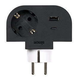 Simon Adaptador Giratorio 180° con 1 Toma Schuko y 2 USB (A+C) Carga Rápida 30W, 16A 250V