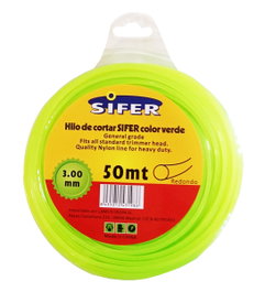 SIFER Hilo de Desbrozadora Verde Redondo 3.00 mm x 50 m