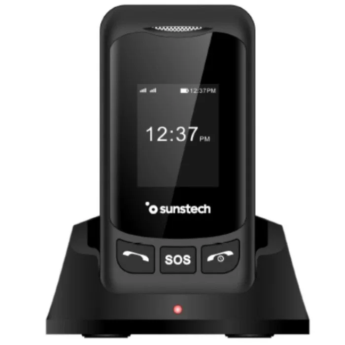 CELT26 Teléfono Móvil para Personas Mayores, Doble Pantalla, 4G LTE, Dual SIM, Botón SOS, Negro, Sunstech