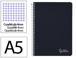 Liderpapel Cuaderno espiral A5, tapa dura, 80 hojas, 90gr, cuadro 4mm con margen, color negro
