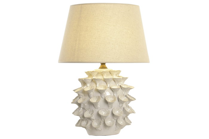 DKD Home Decor Lámpara de Sobremesa de Porcelana y Lino Blanco
