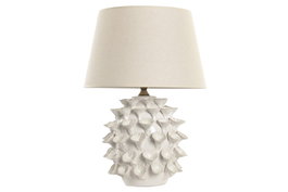 DKD Home Decor Lámpara de Sobremesa de Porcelana y Lino Blanco