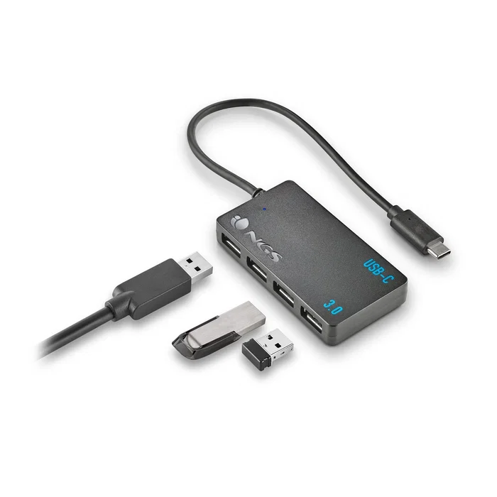 NGS WonderIHub4 Hub USB-C con 4 puertos USB 3.0 Negro