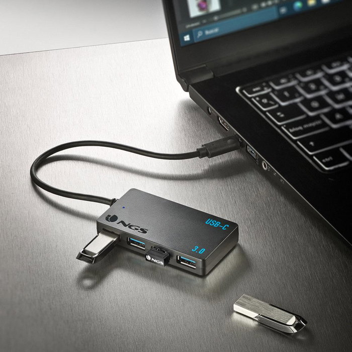 NGS WonderIHub4 Hub USB-C con 4 Puertos USB 3.0 Negro NGS WonderIHub4 Hub USB-C con 4 Puertos USB 3.0 Negro