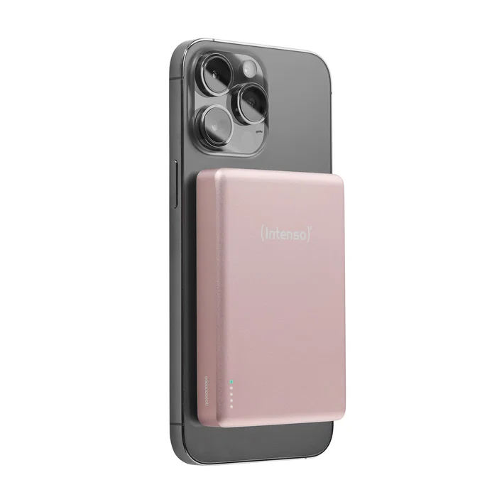 Intenso MW10000 Power Bank 10000 mAh con Carga Inalámbrica MagSafe 15W y USB-C PD 20W, Compatible con iPhone y Android, Color Rosa