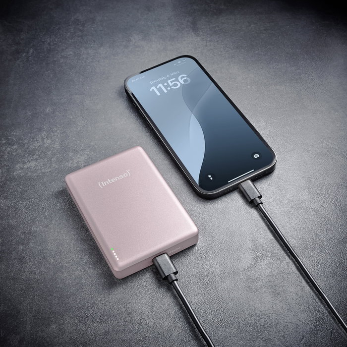 Intenso MW10000 Power Bank 10000 mAh con Carga Inalámbrica MagSafe 15W y USB-C PD 20W, Compatible con iPhone y Android, Color Rosa