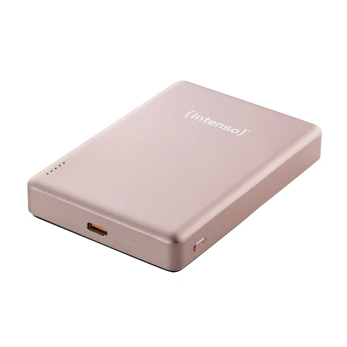 Intenso MW10000 Power Bank 10000 mAh con Carga Inalámbrica MagSafe 15W y USB-C PD 20W, Compatible con iPhone y Android, Color Rosa