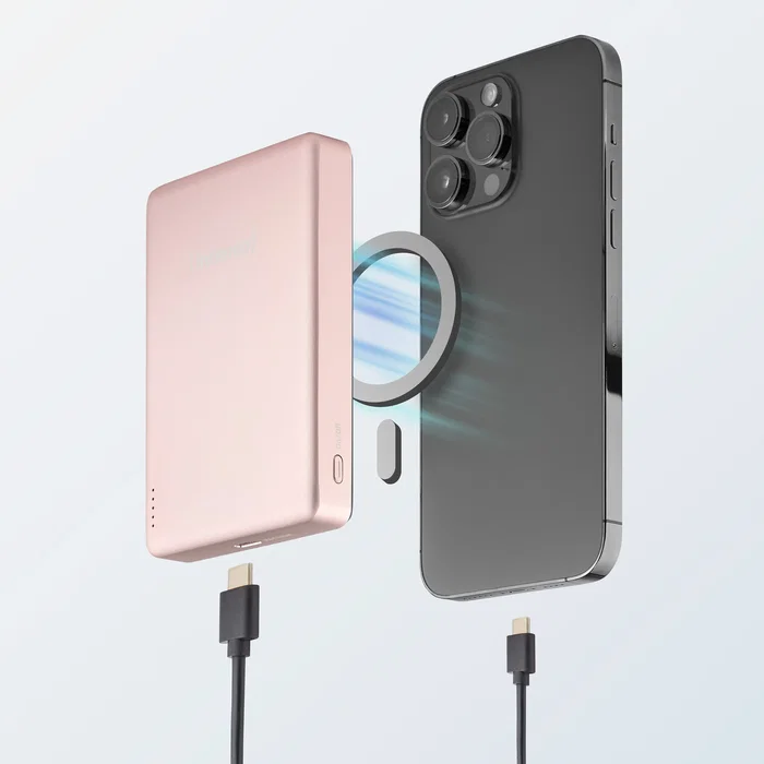 Intenso MW10000 Power Bank 10000 mAh con Carga Inalámbrica MagSafe 15W y USB-C PD 20W, Compatible con iPhone y Android, Color Rosa