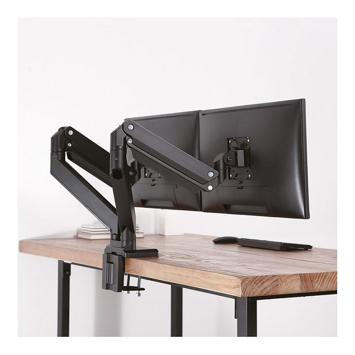 ROLINE Soporte Monitor Doble Brazo 17.03.1117, Gasfeder, Abrazadera Mesa, Para 2 Pantallas hasta 35" y 15kg cada una, VESA 75x75/100x100, Negro