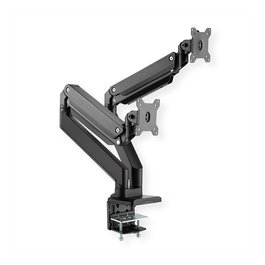 ROLINE Soporte Monitor Doble Brazo 17.03.1117, Gasfeder, Abrazadera Mesa, Para 2 Pantallas hasta 35" y 15kg cada una, VESA 75x75/100x100, Negro