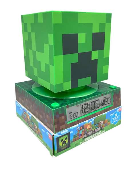 Kids Euroswan Lámpara Minecraft 3D con Despertador y Fecha para Niños