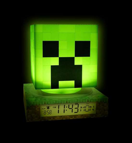 Kids Euroswan Lámpara Minecraft 3D con Despertador y Fecha para Niños