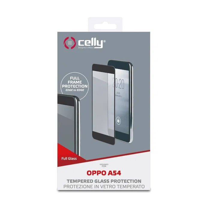 Celly FULLGLASS961BK Protector de Pantalla de Vidrio Templado 9H, Marco Completo y Anti-huellas para Oppo A54, Negro, 1 Pieza