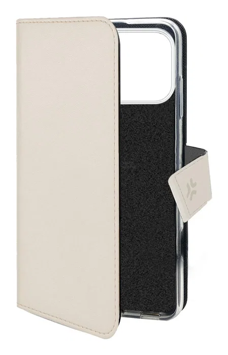 WALLY Funda cartera para iPhone 17 Pro (6.3") - Imitación piel color Arena con cierre magnético, soporte y 3 bolsillos para tarjetas
