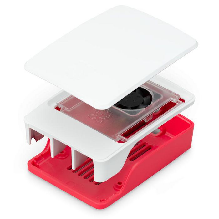 Raspberry Pi Carcasa para Raspberry Pi 5 con ventilador, roja y blanca