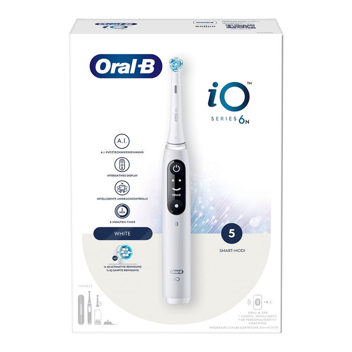 Oral-B Series 6 White Cepillo Dental Vibratorio para Adulto - 5 Modos, Sensor Presión Inteligente, Blanco Oral-B Series 6 White Cepillo Dental Vibratorio para Adulto - 5 Modos, Sensor Presión Inteligente, Blanco