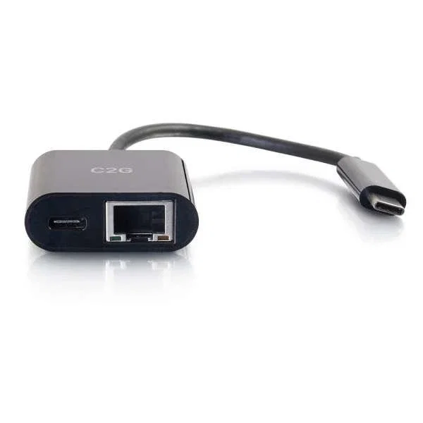 C2G 82408 Adaptador USB-C a Ethernet Gigabit con Power Delivery 60W, Negro - Compatible con Thunderbolt 3, Plug and Play