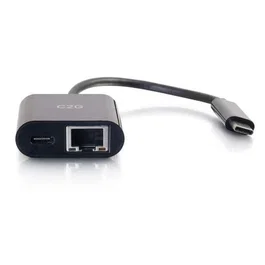 C2G 82408 Adaptador USB-C a Ethernet Gigabit con Power Delivery 60W, Negro - Compatible con Thunderbolt 3, Plug and Play