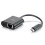 C2G 82408 Adaptador USB-C a Ethernet Gigabit con Power Delivery 60W, Negro - Compatible con Thunderbolt 3, Plug and Play