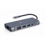 Gembird Adaptador multiportas 7 en 1 USB 3.2, HDMI, VGA, PD y lector de tarjetas, Gris