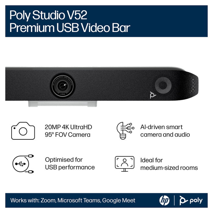 HP Poly Studio V52 Barra de vídeo USB 4K Blanco