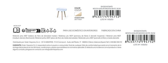 Inde Mesita Auxiliar de Madera Blanca, 36.4 cm de Alto x 36.1 cm de Largo x 7.8 cm de Ancho, Mesita de Noche o de Apoyo, Moblekit (4 Unidades)