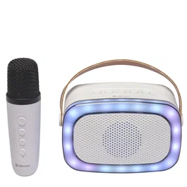 Denver BTM-610 Altavoz Portátil Bluetooth Party Speaker 10W, Blanco, Micrófono, Entrada AUX, USB-A/C, TWS, Lector de tarjetas, Iluminación LED