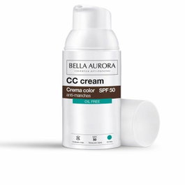 BELLA AURORA CC CREAM - Crema Color Anti-manchas Oil Free SPF50 30 ml para Piel Mixta o Grasa, Efecto Matificante y Unificador