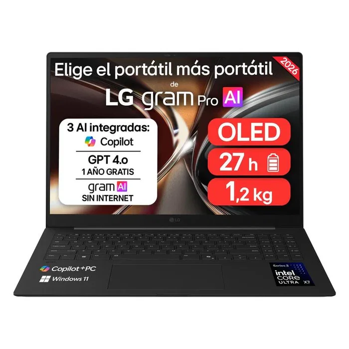 LG Gram Pro 16Z90U-K.AUB5BN Intel Core Ultra X7, 32GB RAM, 512GB SSD, 16 pulg, Negro carbón