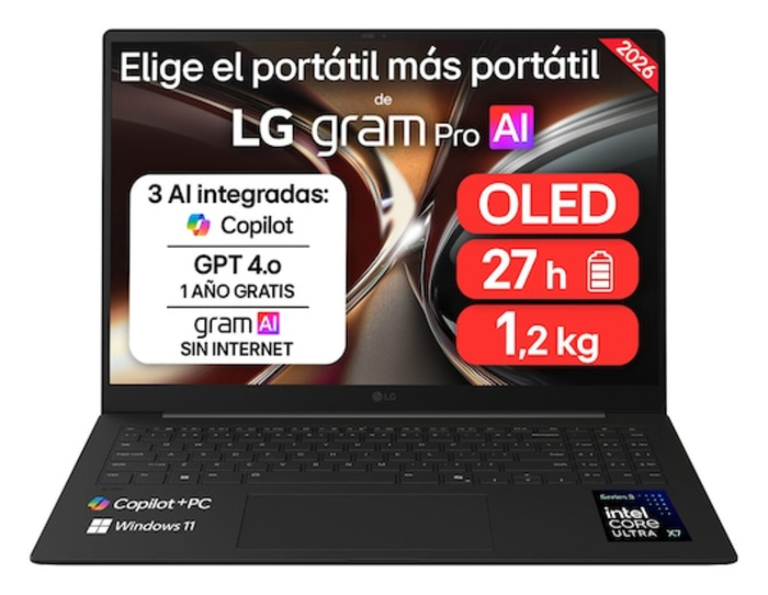 LG Gram Pro 16Z90U-K.AUB5BN Intel Core Ultra X7, 32GB, 512GB SSD, 16 pulg, Negro Carbón