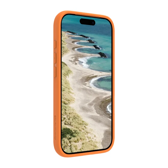 Apple iPhone 17 Pro - Funda protectora de plástico reciclado naranja Grenen MS, resistente a impactos hasta 2 m y con soporte para carga inalámbrica