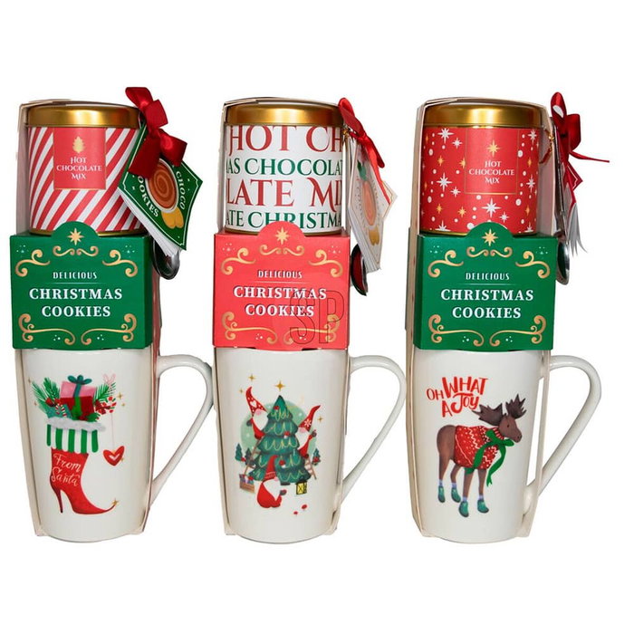 Basics Taza de Navidad con galletas y chocolate en polvo, 3 modelos variados
