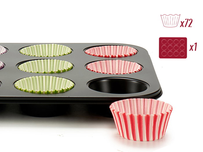 Kinvara Bandeja para 72 Magdalenas con Moldes de Papel 35 x 26.5 x 3 cm (Set de 12)
