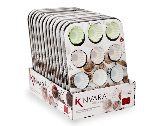 Kinvara Bandeja para 72 Magdalenas con Moldes de Papel 35 x 26.5 x 3 cm (Set de 12)