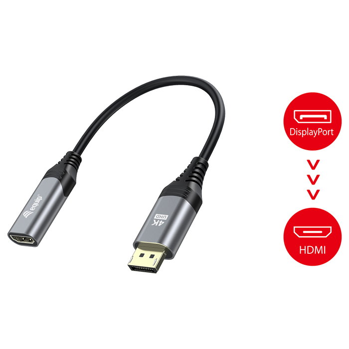 Equip Adaptador DisplayPort 1.2 a HDMI 4K/60Hz Gris/Negro