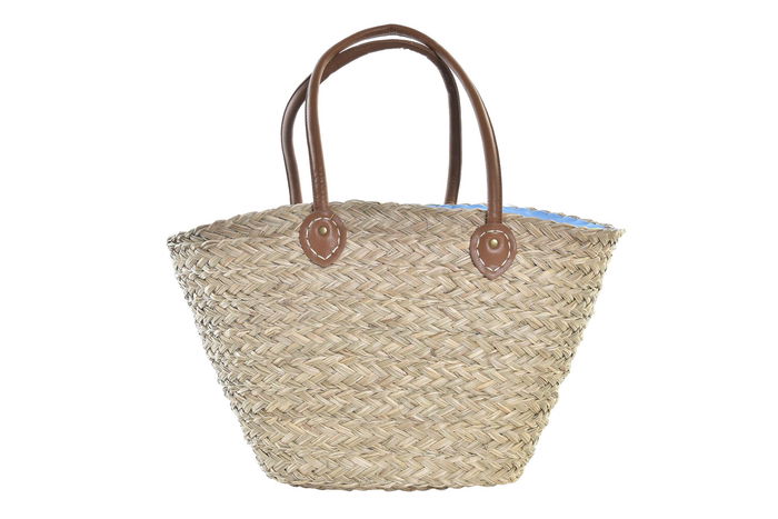 DKD Home Decor Bolso Capazo Mediterraneo Azul Rosa Seagrass 27 x 30 x 56 cm